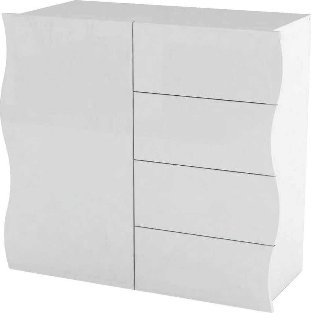 Kommode Derli, Küchen-Sideboard mit 4 Türen und 1 Schublade, Wohnzimmer-Buffet, 100% Italy, cm 90x40h81, glänzend weiß