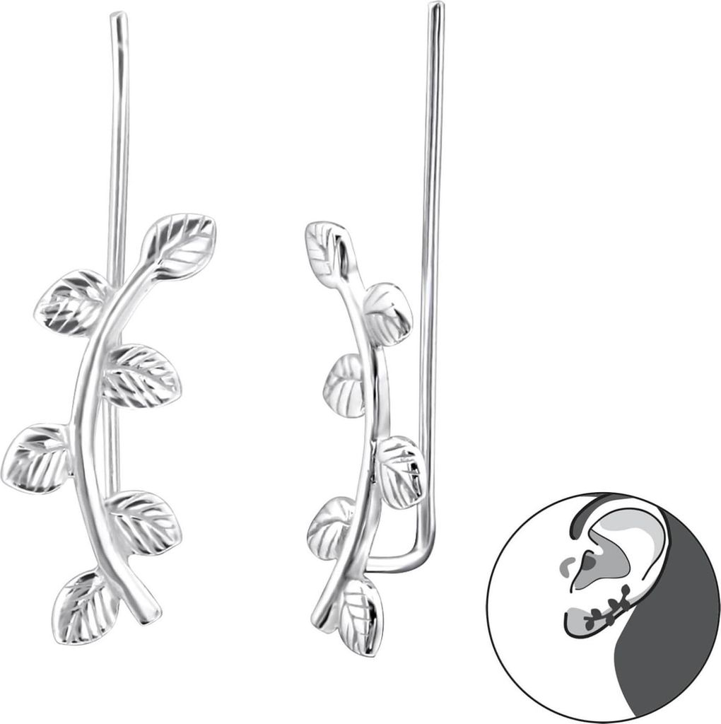 1 Paar Ohrringe Ear Climber 925 Sterling Silber Blätter Ohrstecker Ohrklemme