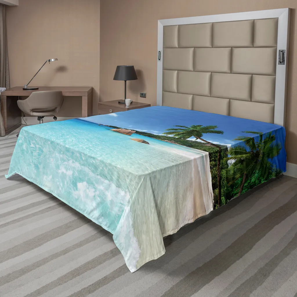 Drap de Lit Confortable Motif Océan Imprimé Numérique 260x228 cm Bleu
