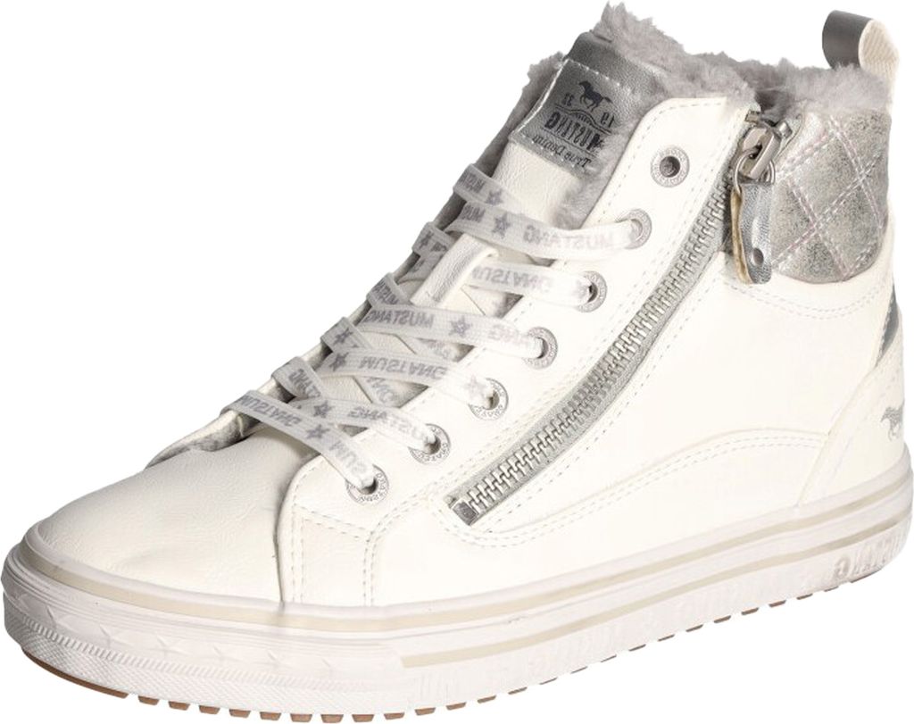 Mustang Damen Sneaker High Top Stiefelette Warmfutter Reißverschluss 1365-603, Größe:37 EU, Farbe:Weiß