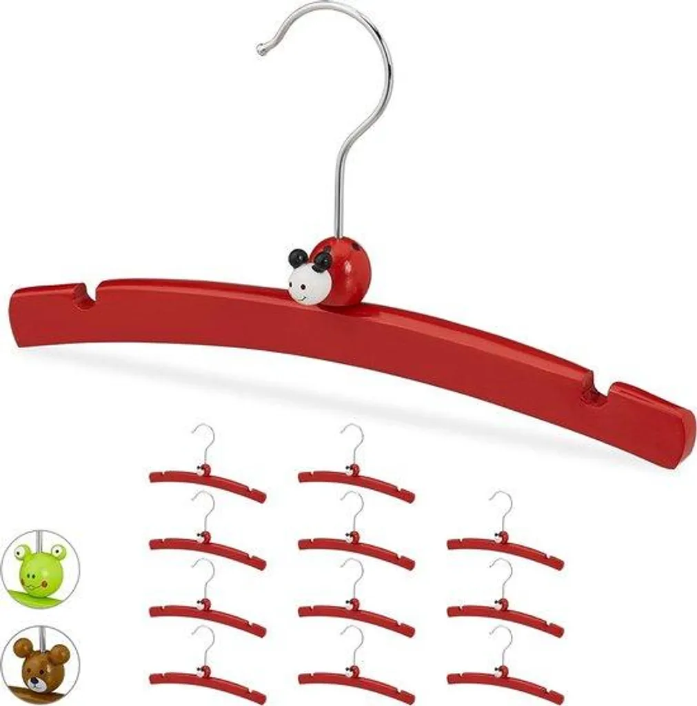 Stop aux vêtements glissants : 12 cintres bois bébé rouges coccinelle