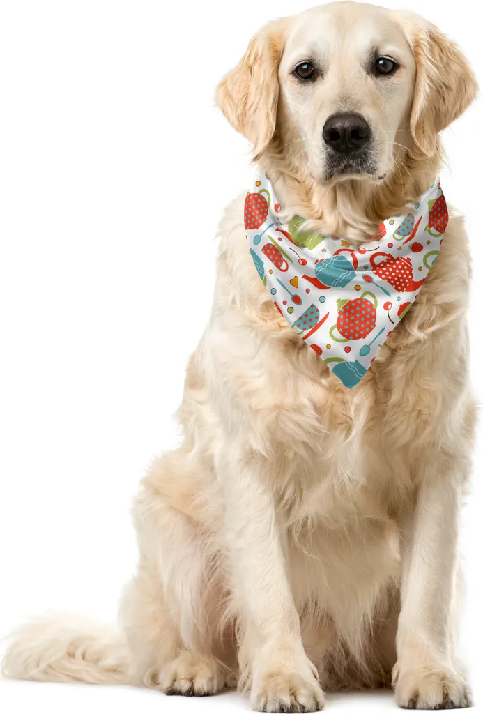 ABAKUHAUS Tea Party Bandana per animali domestici, tazze e cucchiai, 40x40 cm, multicolore