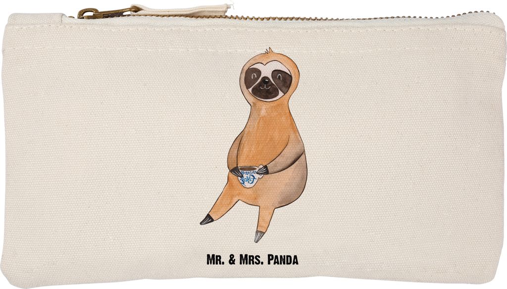 Mr. & Mrs. Panda Federmappe Faultier Kaffee Größe S Klein - Weiß - Geschenk, Coffeeaddict, Waschtasche, Pouch, Coffeelover, Etui, Morgenmuffel, ...