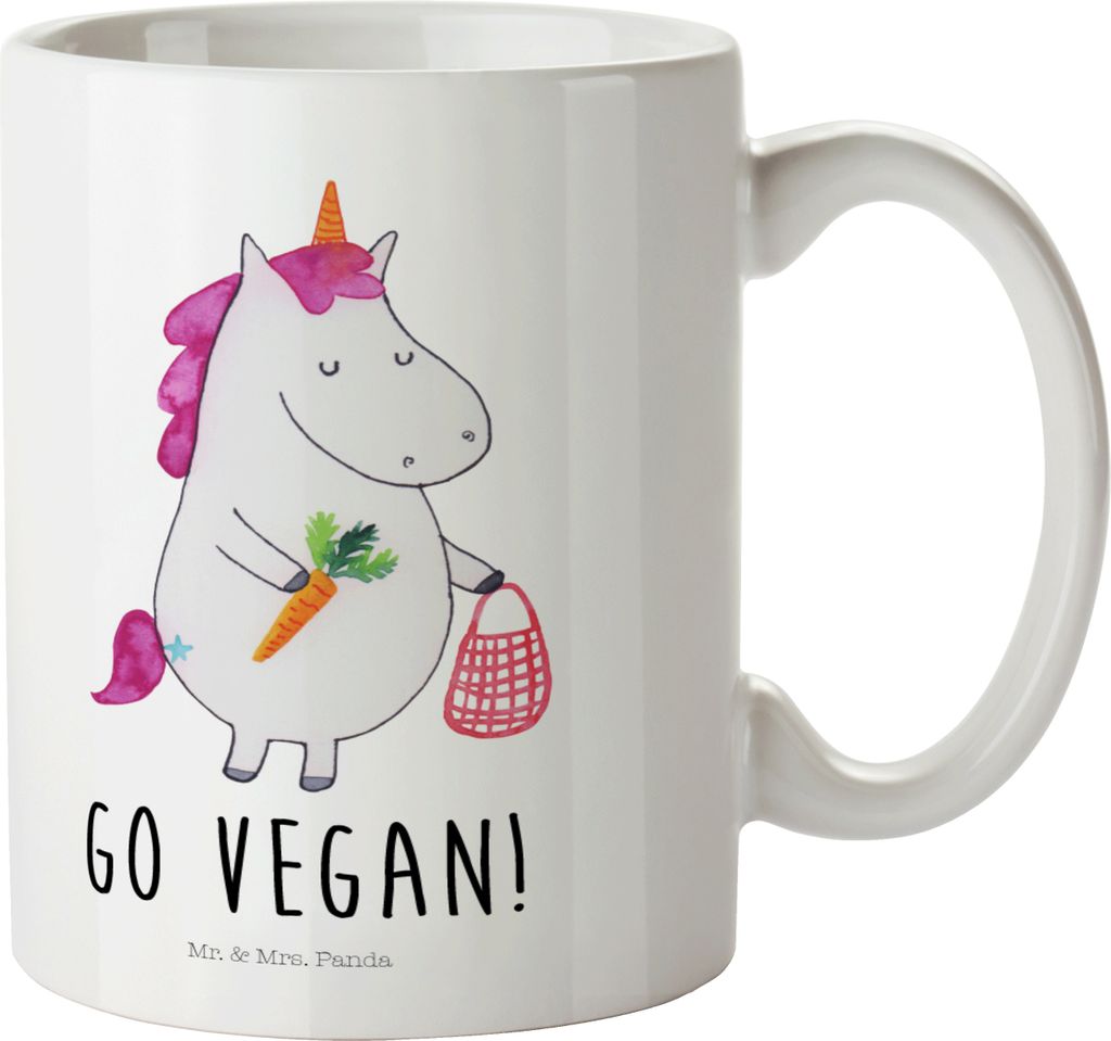 Mr. & Mrs. Panda Haferl Einhorn Vegan - Weiß - Geschenk, Gesund essen, Pott, Leben, Mehrwegbecher, Camping Tasse, Veganer, Veganismus, Deko, Plast...
