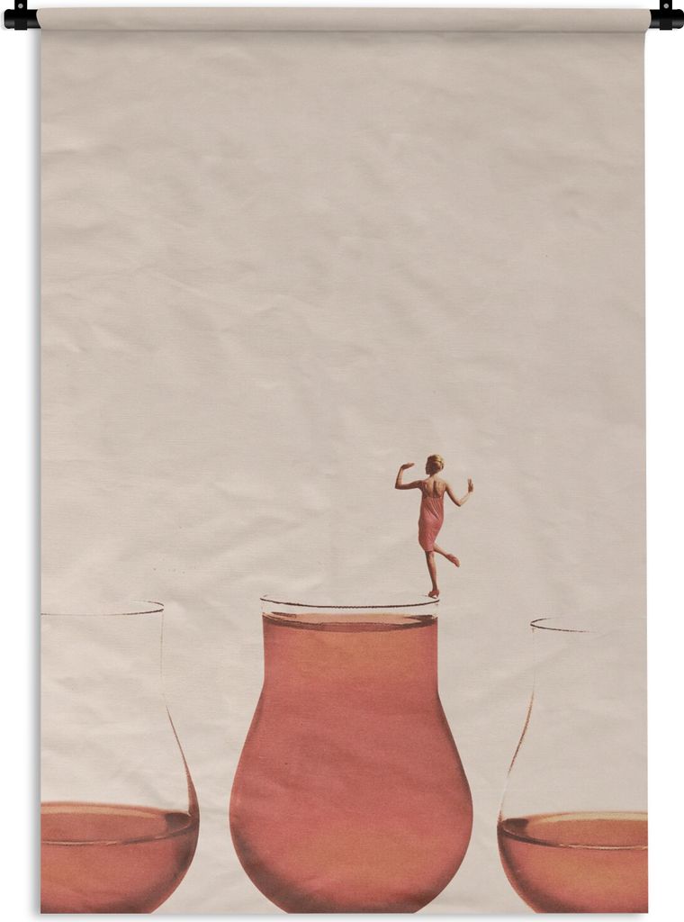 MuchoWow Wandteppich Wandbehang Vintage - Frau - Glas - Pastell - Abstrakt 60x90 cm Tapisserie Dekoration Wandtuch - Foto-Teppich - Abwaschbar