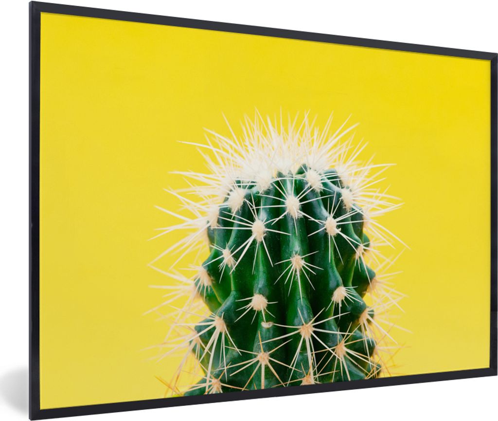 MuchoWow MuchoWow Gerahmtes Poster Kaktus auf gelb 60x40 cm - Poster mit zchwarzem Bilderrahmen - Printing - Wanddeko Schlafzimmer