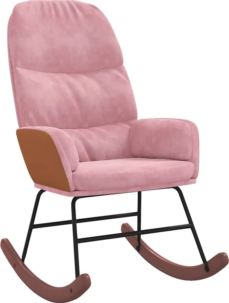 Sedia a Dondolo in Velluto Rosa - Poltrona Relax Design Moderno