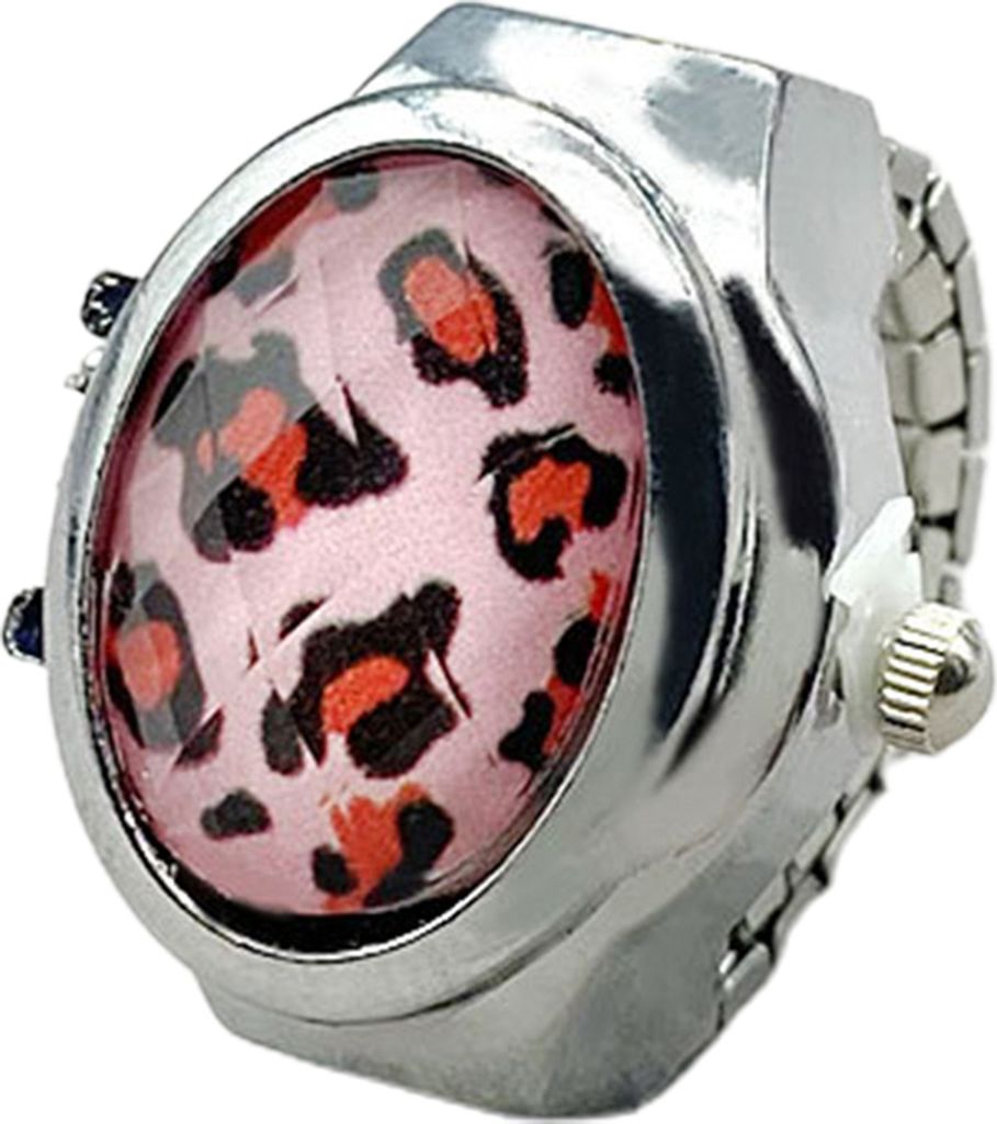 Uni-Ring, schöne feine Verarbeitung, Klappdeckel, Persönlichkeit, trendig, Alltagskleidung, Legierung, Leoparden-Edelstein, Ring, Uhr, Geschenk-Rosa