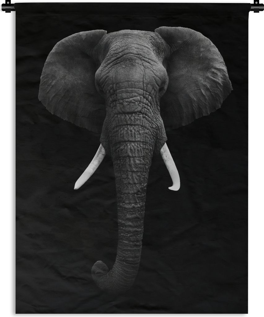 MuchoWow Wandteppich Wandbehang Elefant - Wildtiere - Schwarz - Weiß - Porträt 60x80 cm Tapisserie Dekoration Wandtuch - Decke - Wandtücher - ...