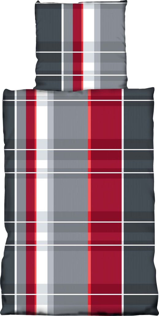 4 tlg Flausch Bettwäsche 135 x 200 cm Streifen rot grau Produktbild 