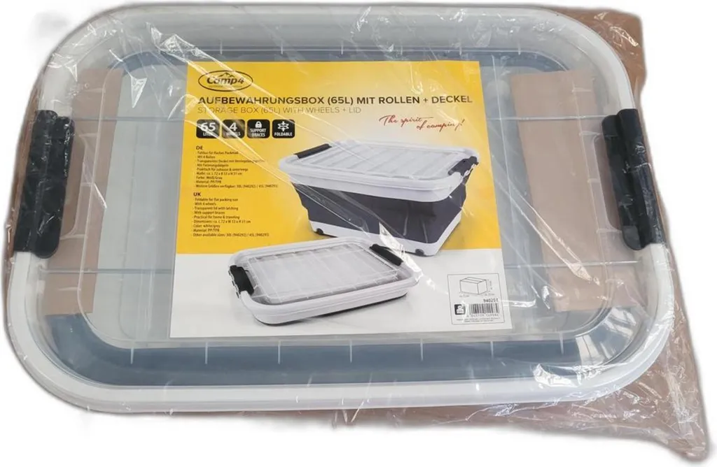 Caisse de rangement plastique pliable 65L Camp4 sur roulettes noires - 3