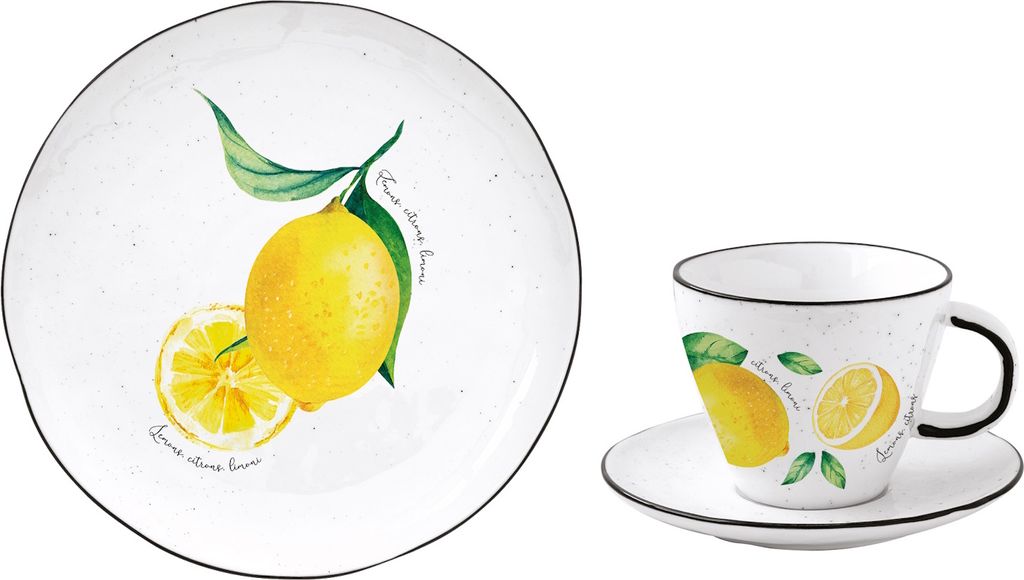 18tlg. Frühstücksset AMALFI ZITRONEN rund weiß gelb aus Porzellan EASY LIFE