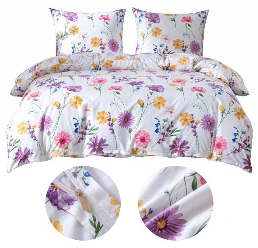 KOMPLET POŚCIEL 160x200 + 2 poszewki 70x80 MALOWANE KWIATY Zdjęcie produktu 