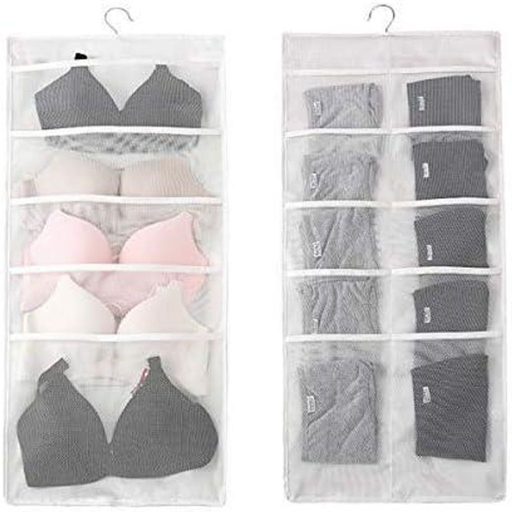 Allazone Organizer Hängendes Kleidungsorganisator für Kleidung, Unterwäsche, BHS, Socken, Schals, Strumpfhosen und Krawatten (Weiß, 15 Taschen)