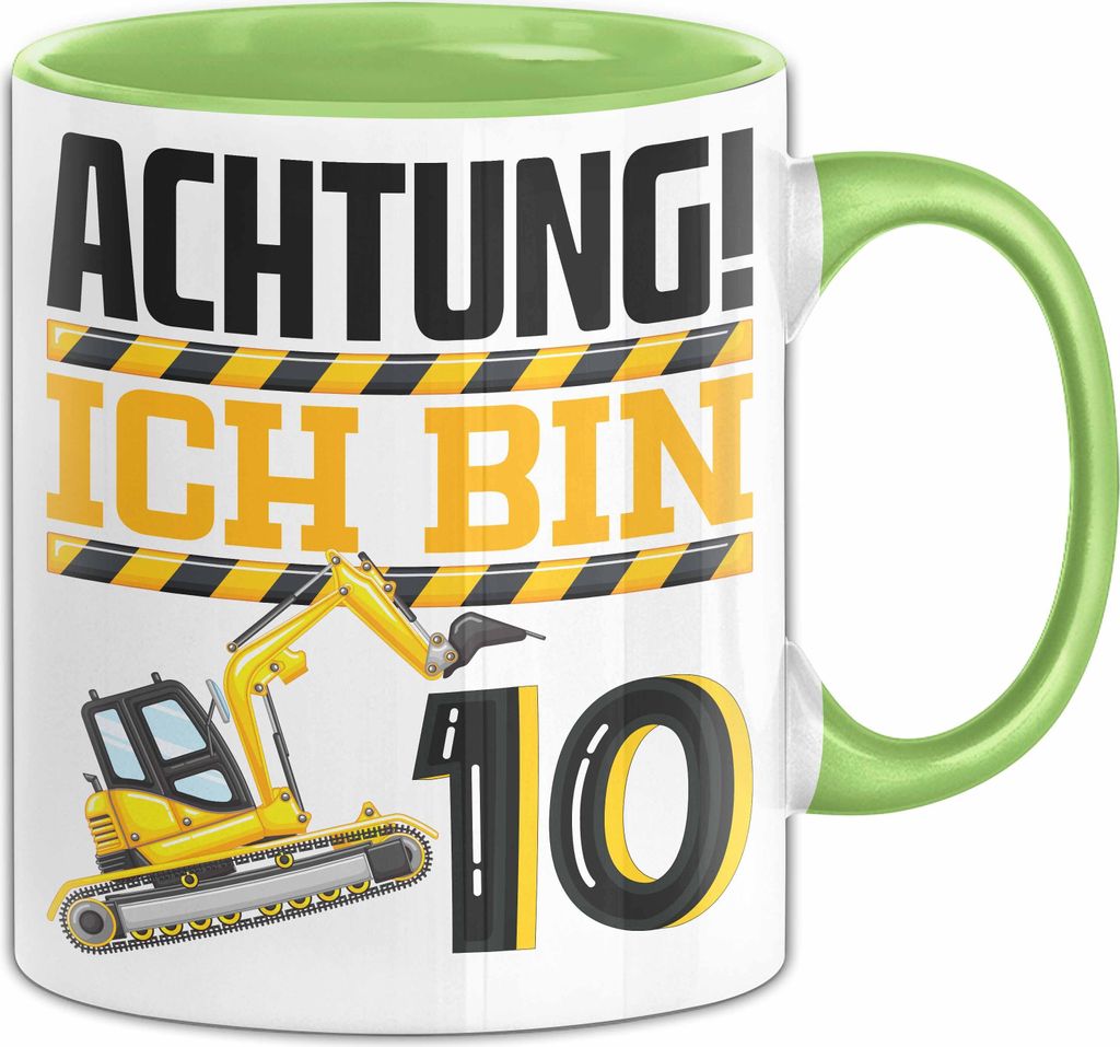 10. Geburtstag Geschenk Tasse Becher Jungs Baustelle Geburtstagsgeschenk Achtung Ich Bin 10 (Grün)