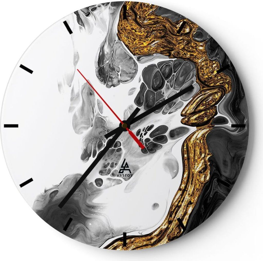 Wanduhr - Rund - Glasuhr - Abstraktion verschüttet Kontrast - 30x30cm - Schleichendes Uhrwerk - Lautlos - zum Aufhängen bereit - Dekoration Moder...