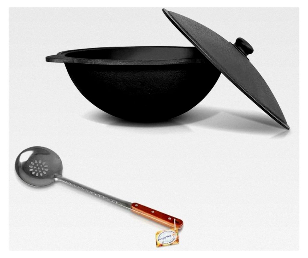 Kazan Gusseisen 16 L mit Aluminiumdeckel und Schaumlöffel für Plov, 48 cm