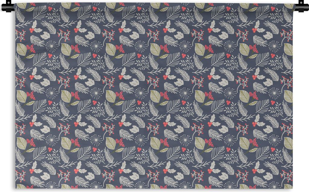 MuchoWow Wandteppich Wandbehang Pflanzen - Beere - Winter - Muster 120x80 cm Tapisserie Dekoration Wandtuch - Wanddekorationen - Wandtücher