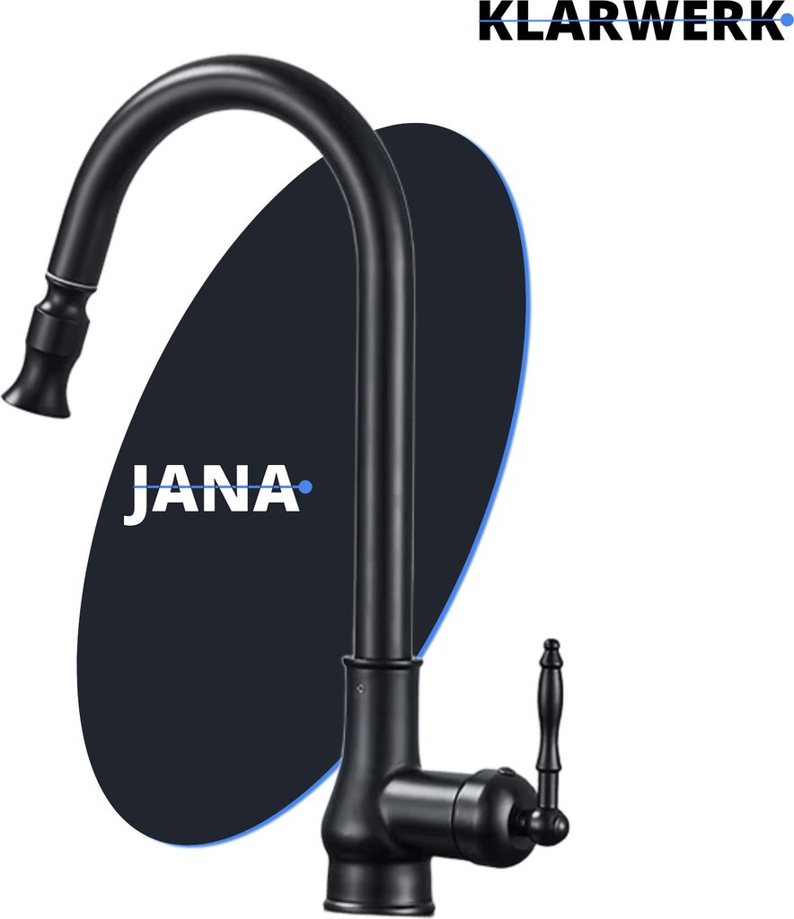 JANA | Vintage Edelstahl ausziehbare Küchenarmatur Schwarz antik | Mischbatterie hoher Bogen | Wasserhahn Gastro Hochdruck 360° drehbar 2 Anschl...