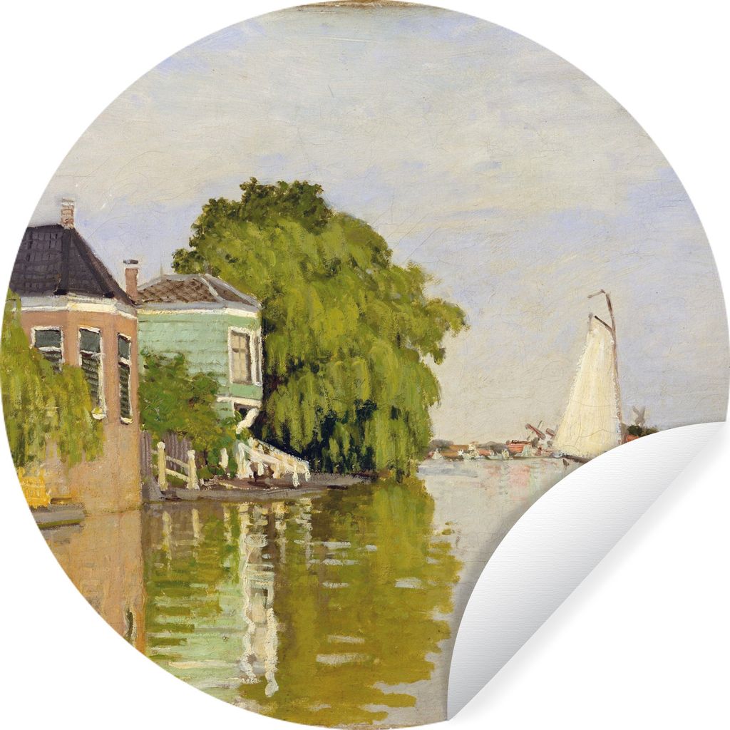 MuchoWow Runde Wandtattoo - Wandsticker Tapete Aufkleber Häuser an den Ufern des Achterzaan - Gemälde von Claude Monet Ø 30 cm Selbstklebend u...