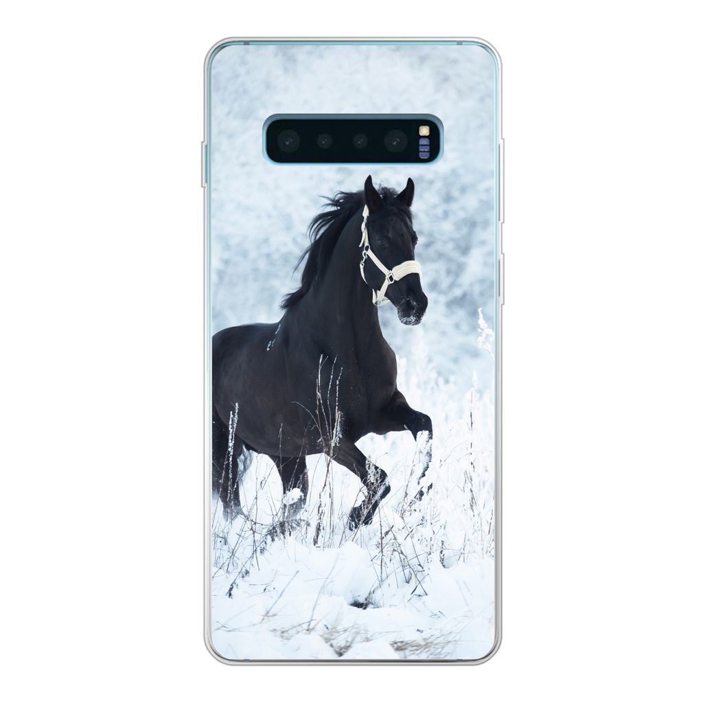 MuchoWow Handyhülle Schutzhülle Hülle für Samsung Galaxy S10 Plus Pferd - Schnee - Winter Silikon Softcase Handy Hülle - Schutzhülle