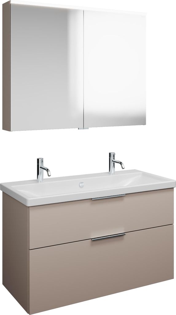 burgbad Eqio Set, bestehend aus Spiegelschrank, Keramik-Waschtisch mit 2 Armaturbohrungen und Waschtischunterschrank, Breite 1030mm, SFAO103F6583C0...