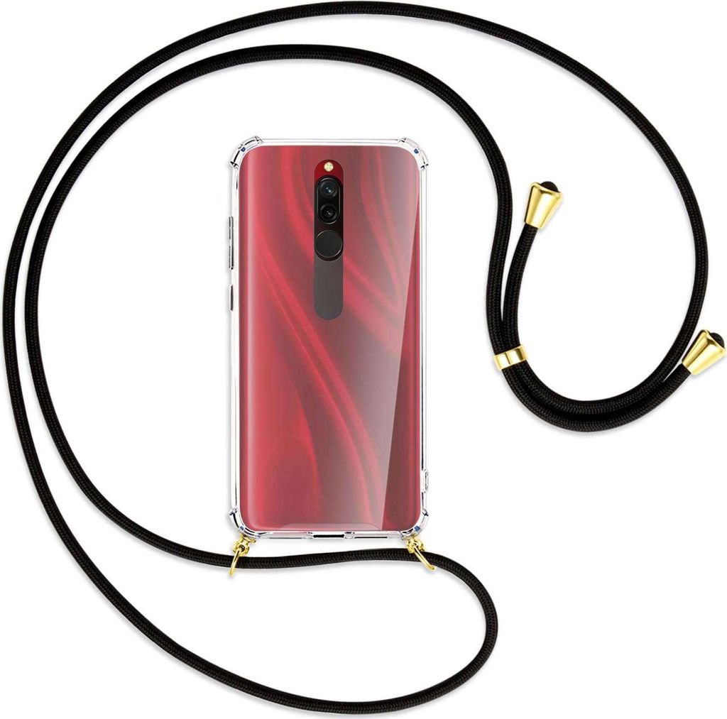 Handykette Backcover-Schutzhülle mit Band (Metall goldfarben) für Xiaomi Redmi 8 - schwarz