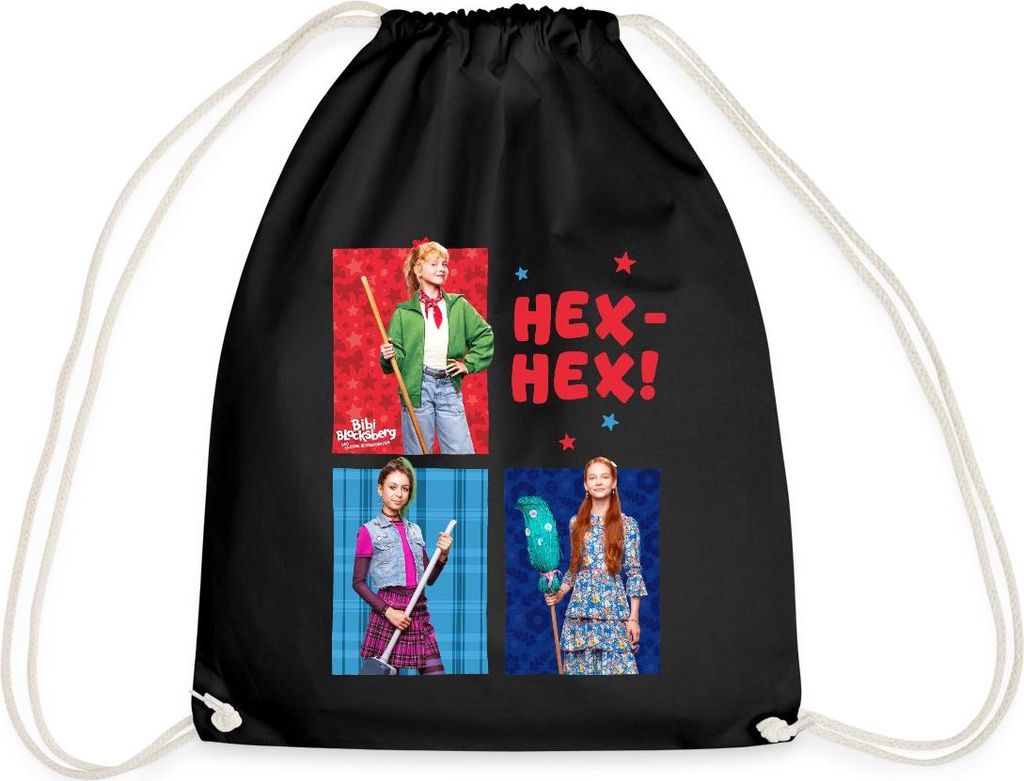 Spreadshirt Bibi Blocksberg Film Bibi Mit Freundinnen Hex-Hex! Turnbeutel, One size, Schwarz
