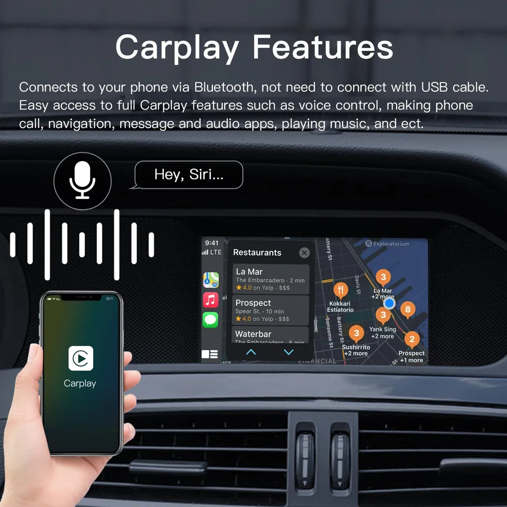 Boîtier Carplay Android Auto sans fil avec entrée Caméra et USB 4K
