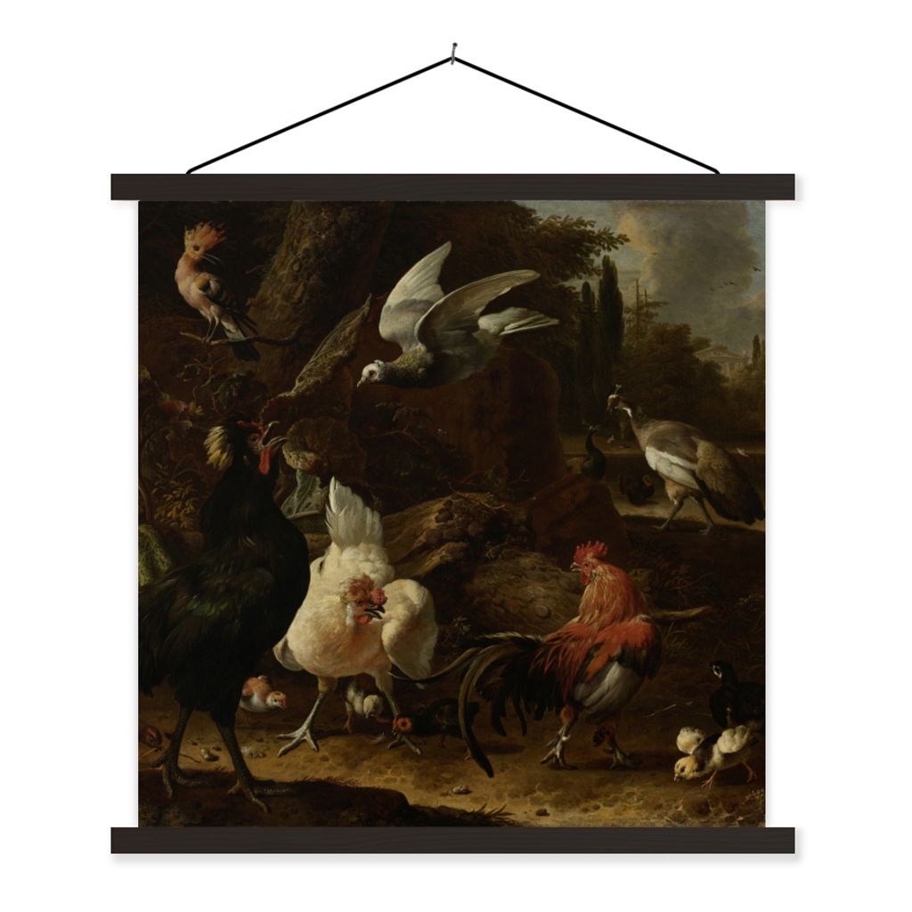 MuchoWow Textilposter Vögel in einem Park - Gemälde von Melchior d'Hondecoeter 40x40 cm mit schwarzem Rahmen - Fotos