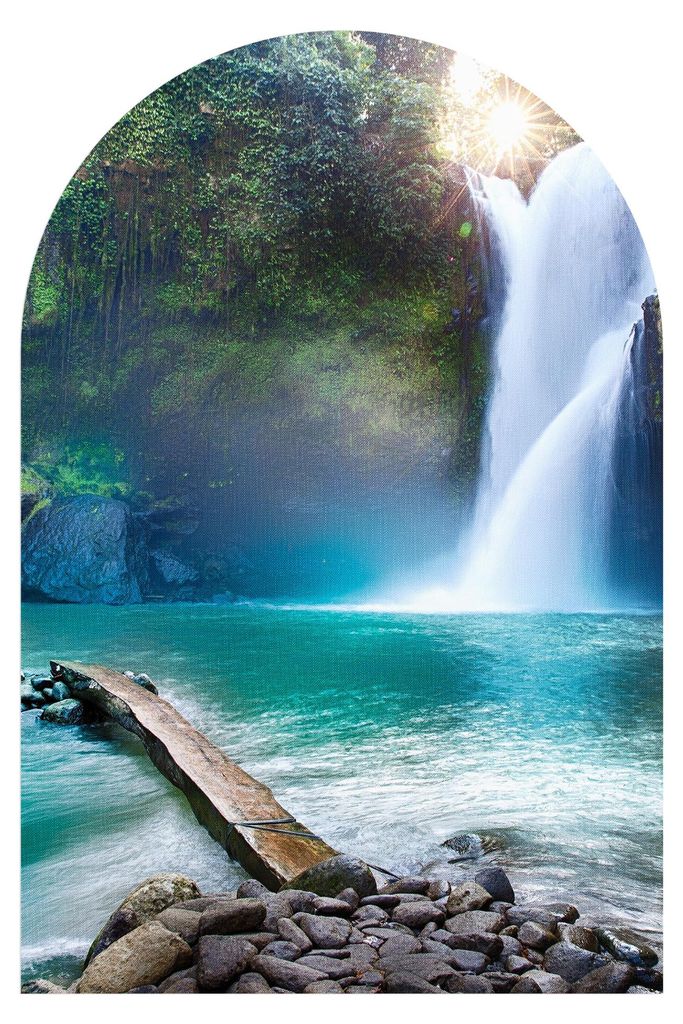 DEQORI Fototapete Rundbogen 60x90 cm 'Tegenungan Wasserfall' Wand Tapete Sticker