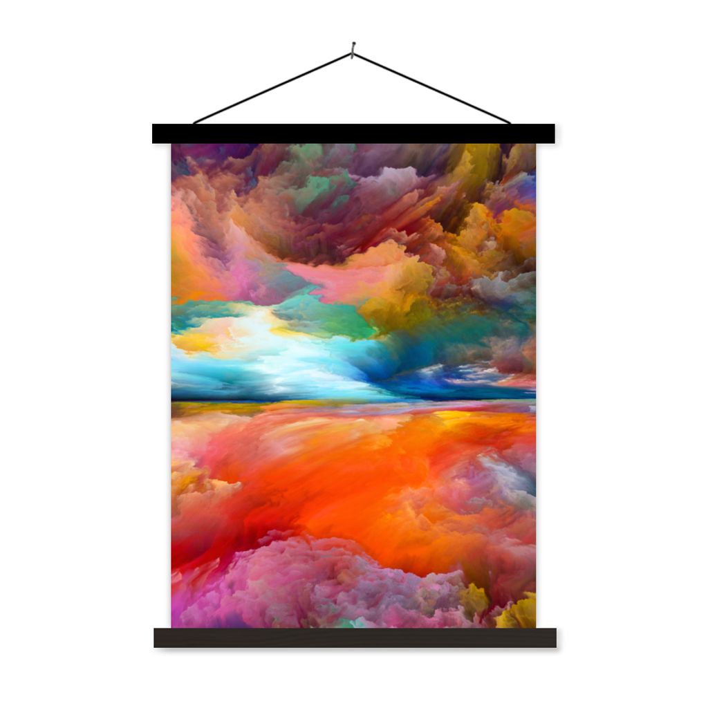 MuchoWow Textilposter Gemälde - Ölgemälde - Abstrakt - Wolken 60x80 cm mit schwarzem Rahmen - Plakathalter