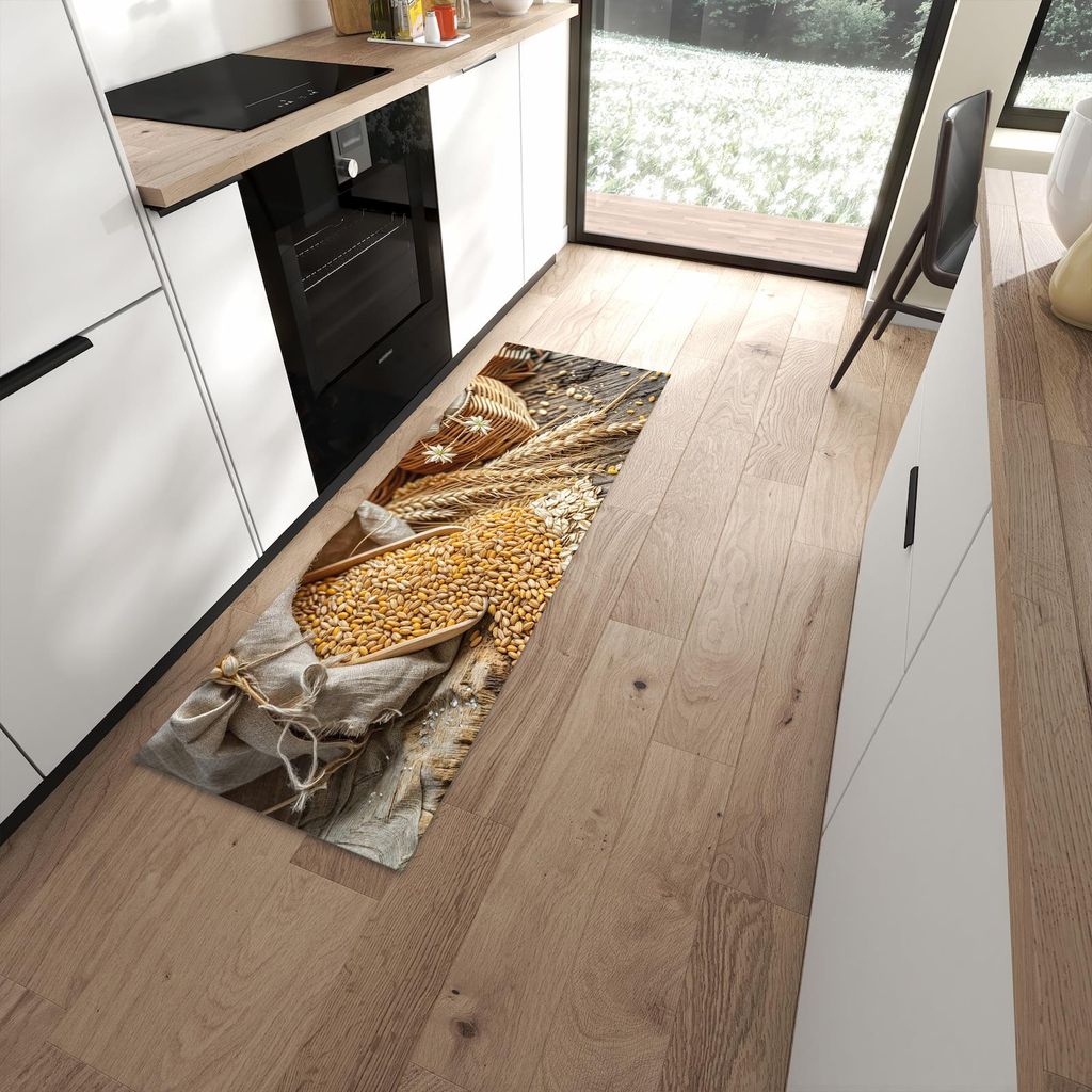 Küchenteppich 60x180cm rutschfest & abwischbar PVC Läufer - Getreideernte