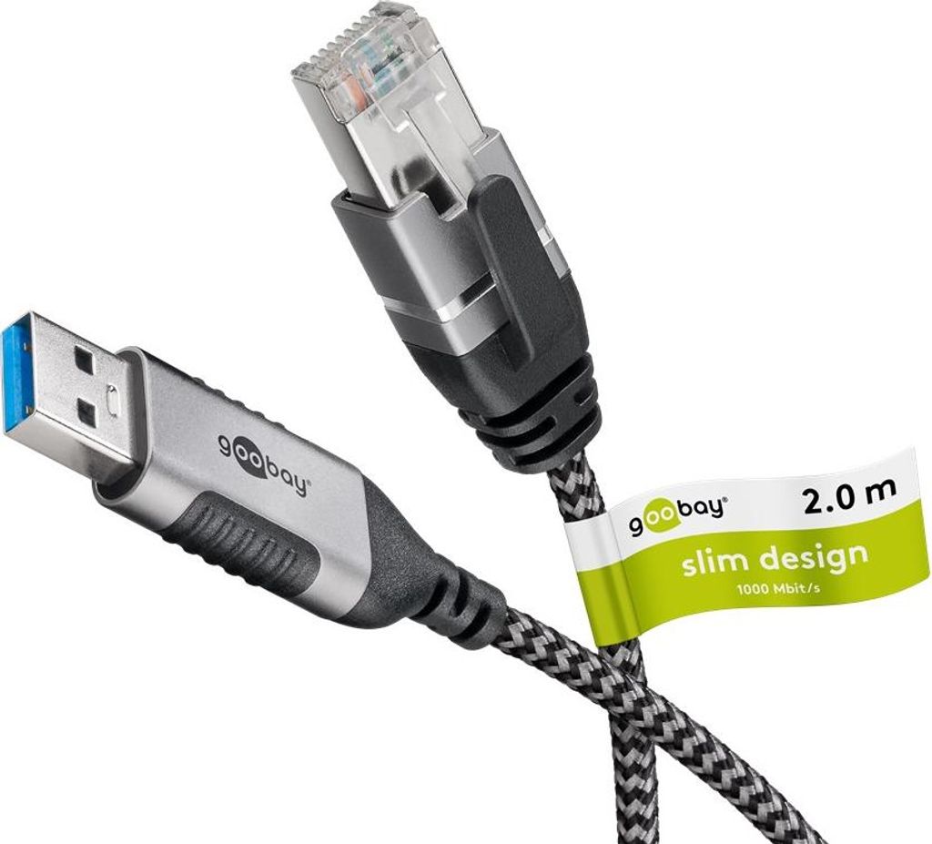 Goobay Ethernet-Kabel USB-A 3.0 auf RJ45 Slim 2 m