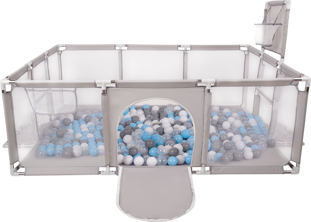Selonis Minifußballplatz Groß mit 100 Bunte Bälle für bällebad Ø6 cm - Laufgitter baby faltbar Kindergitter Für baby Baby laufgitter - Grau