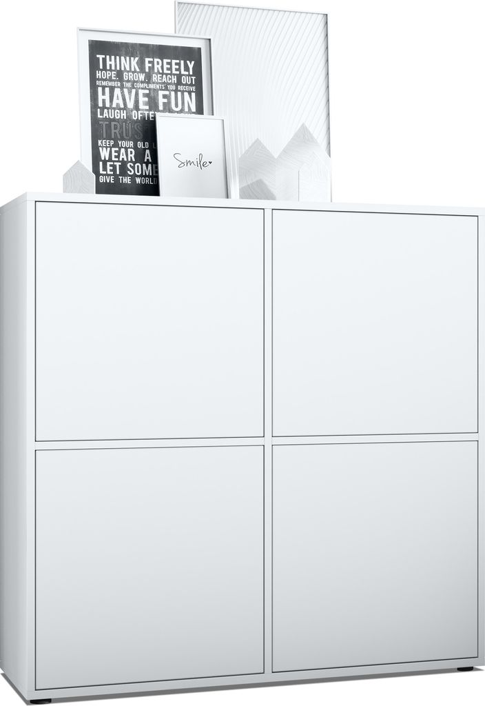 Buffet Haut Rangement Buffet Haut Vladon Cuba - 8 Compartiments Blanc Laqué Avec LED RGB Meuble Salon Moderne