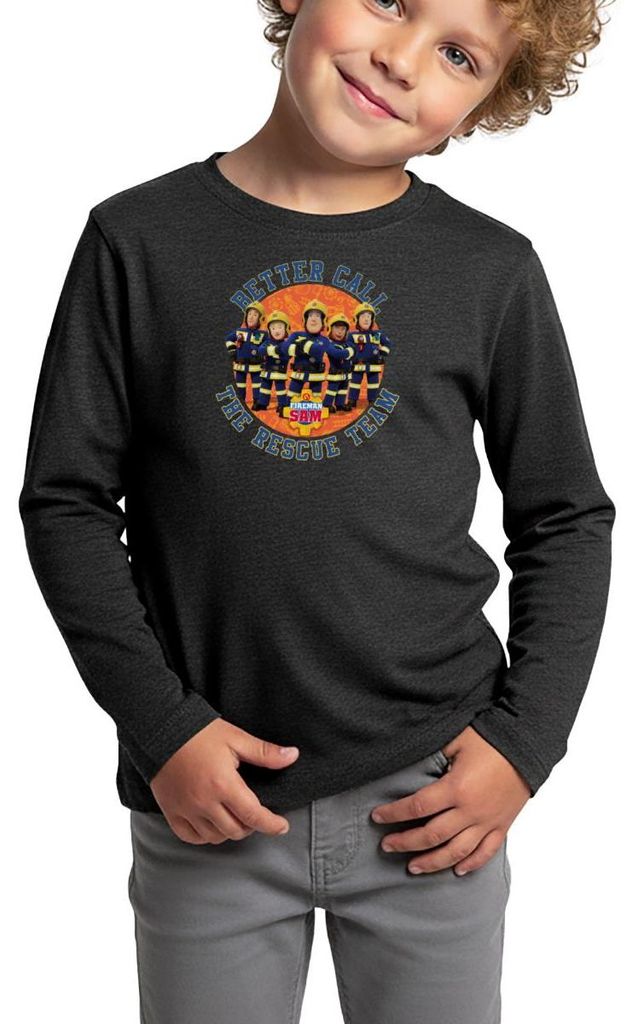 Spreadshirt Feuerwehrmann Sam Better Call The Rescue Team Kinder Premium Langarmshirt, 134/140 (8 Jahre), Anthrazit meliert