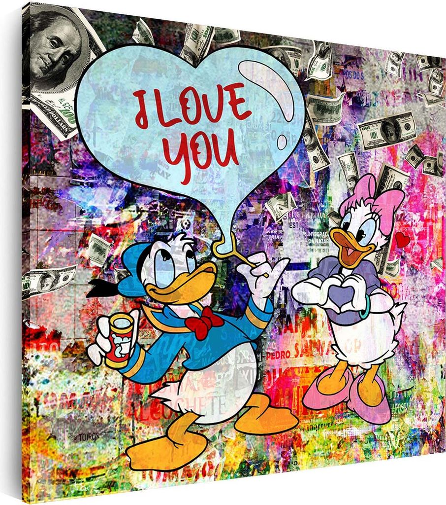 Duck I Love You Comic Leinwandbild Wandbild Deko Kunst XL: 120x120x4cm