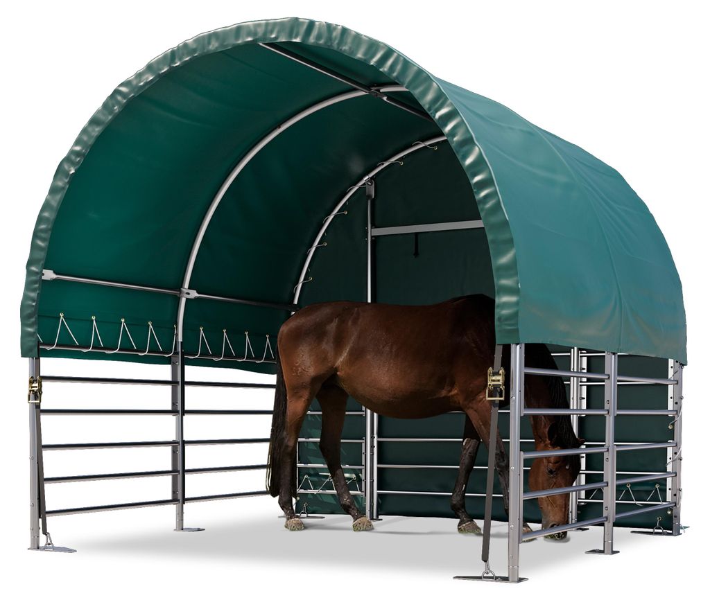 Weidezelt 3x3 m PVC Plane 2300 Newton - für Erduntergrund - vorn offen - grün