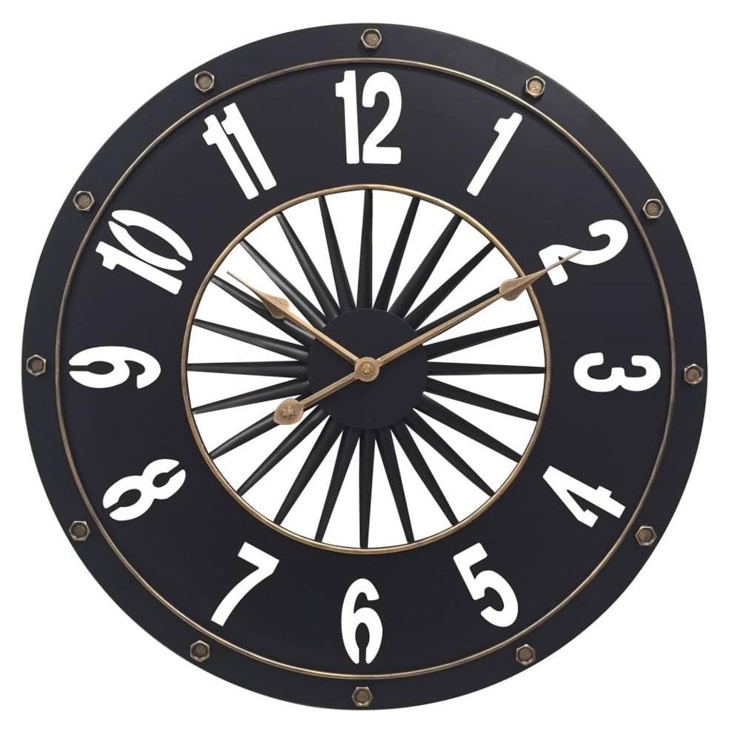 MPM-Quality Wanduhr Koin Metall Schwarz-Gold Ø 600 mm lautloses Quarzuhrwerk
