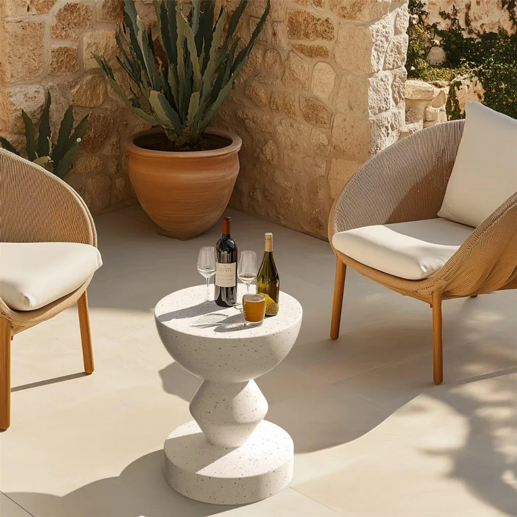 Table d'appoint en béton robuste - Tabouret rond résistant aux intempéries - 3