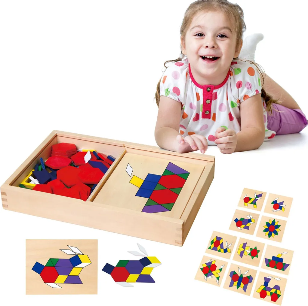 Puzzle logique Montessori Viga : blocs Dienes en bois mosaïque 148 pcs - 3