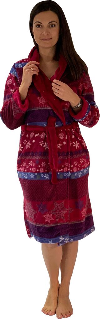 Samtweicher Bademantel aus Fleece, Morgenmantel in Eiskristall-Design, Saunamantel - 281 218 97 951 ; bordeaux , 44