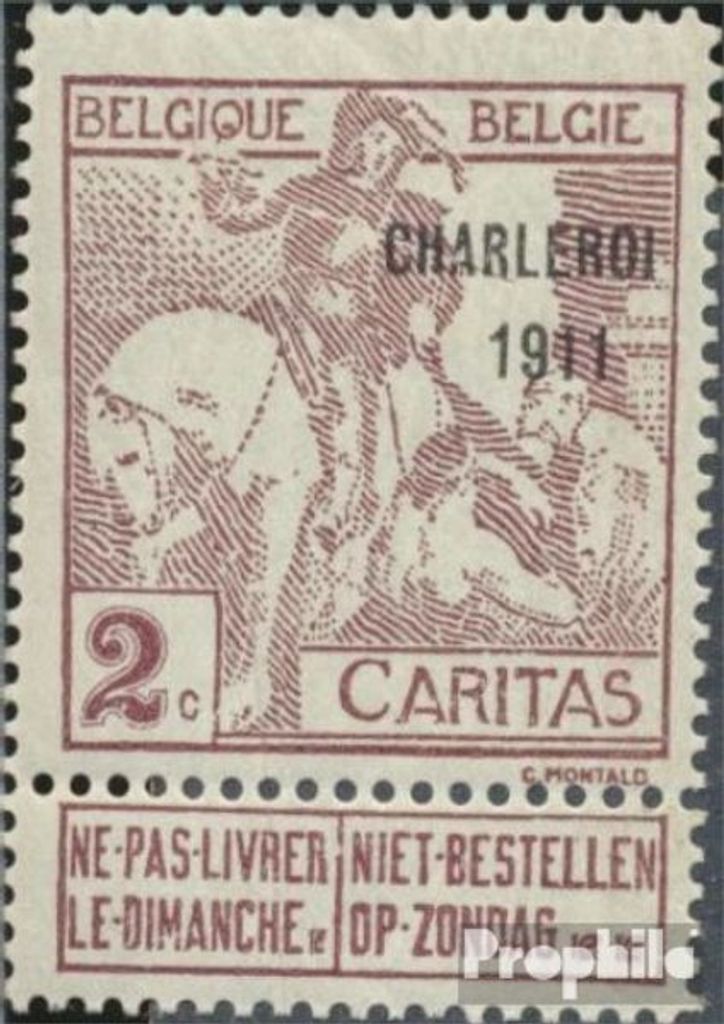 Briefmarken Belgien 1911 Mi 82III mit Falz Tuberkulose