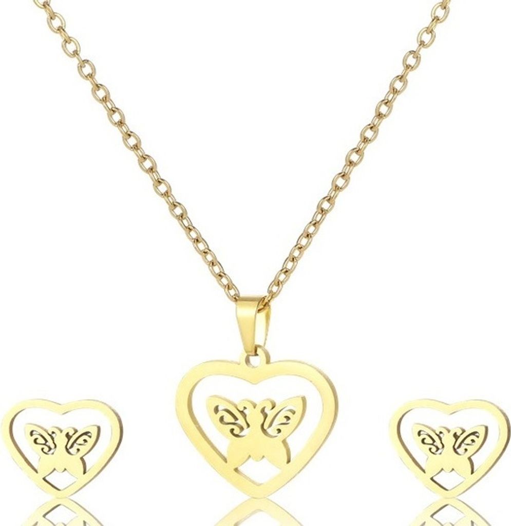 Elegantes Set Nice Butterfly - Gold | Halskette & Ohrringe KP21657