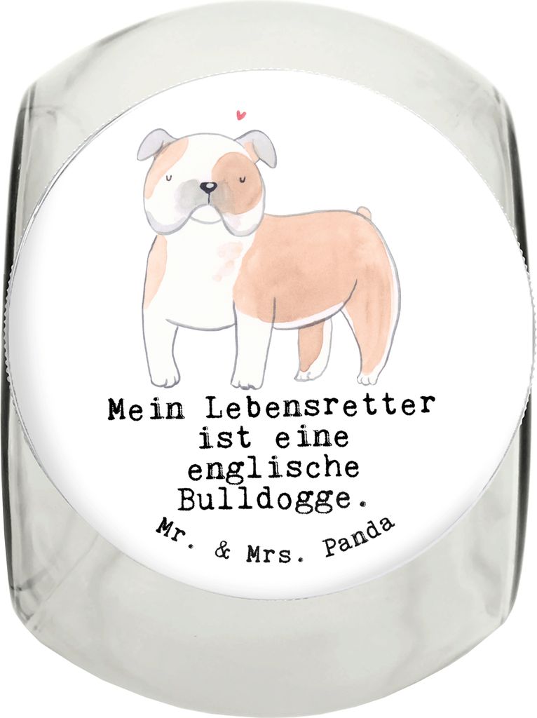 Mr. & Mrs. Panda Dose Englische Bulldogge Lebensretter L 870ml - Weiß - Geschenk, Aufbewahrungsdose, Vorratsbehälter, Keksdose, Glasdose, schraub...