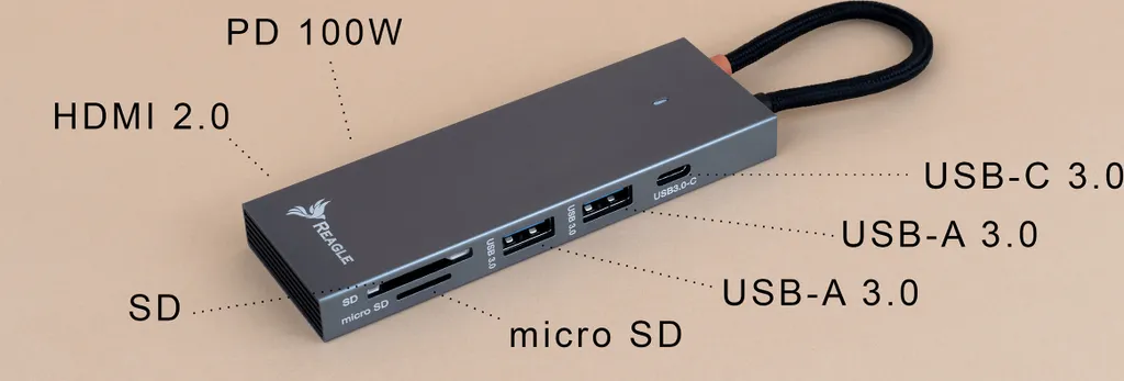 Docking Station USB-C Reagle 4K 60Hz HDMI 100W PD Alluminio - 7