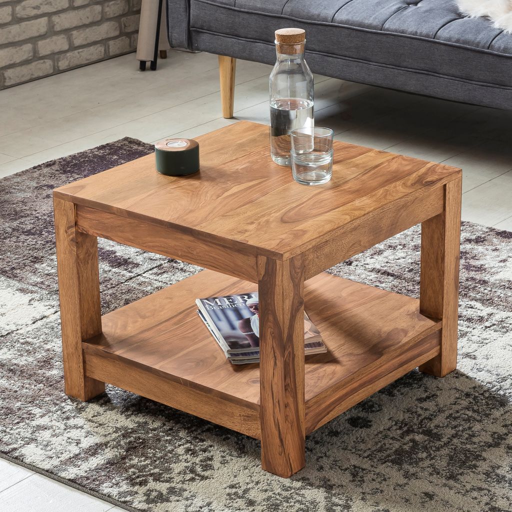 FineBuy Couchtisch Akazie Massivholz 60x60 cm Quadratischer Produktbild 