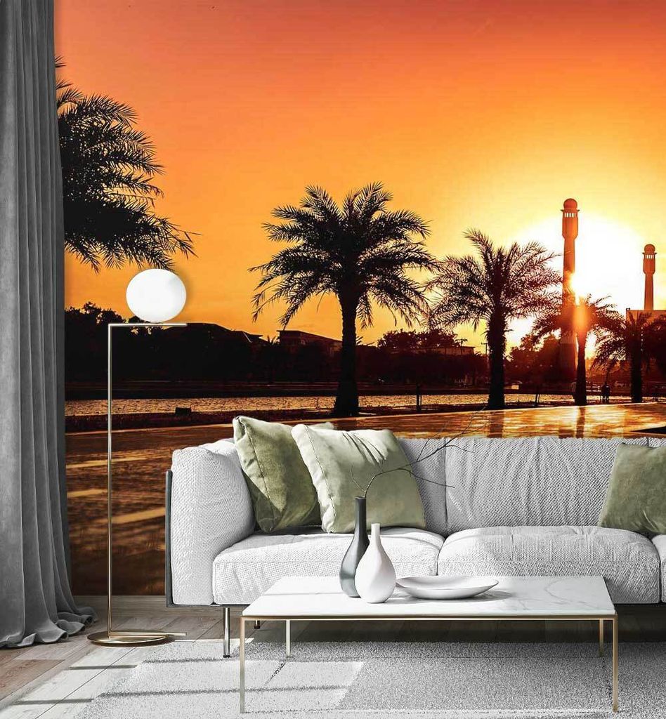 Fototapete Moschee in Thailand mit Sonnenuntergang, Material:Premium Vlies 150g/qm, Größe Tapete:260 x 300cm
