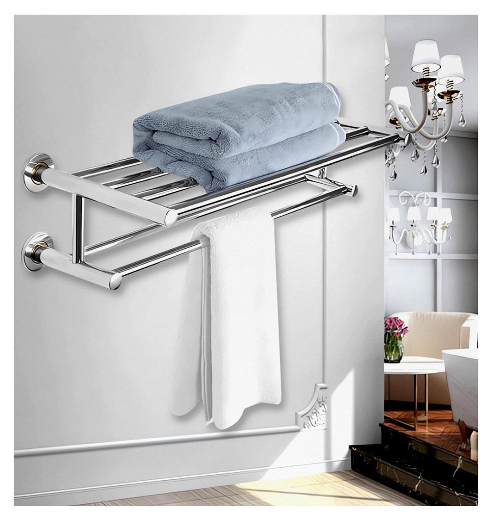 Wandmontierter Handtuchhalter aus Edelstahl, doppelter Badetuchhalter, rostfrei, 60x23x15cm